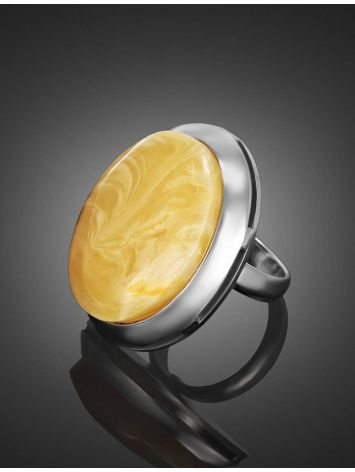 Opulent Silver Ring With Honey Amber The Glow, Ring Size: Adjustable, image , picture 3