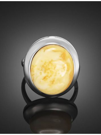 Round Silver Ring With Honey Amber The Glow, Ring Size: 8 / 18, image , picture 2