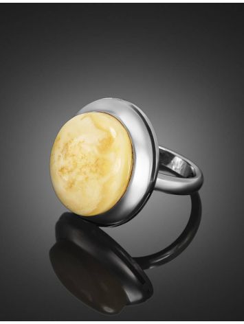Round Silver Ring With Honey Amber The Glow, Ring Size: 8 / 18, image , picture 3