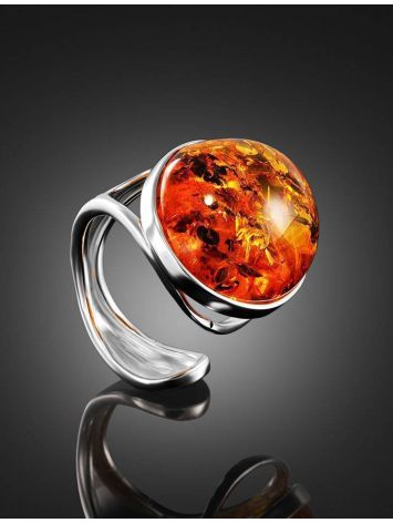 Bold Cognac Amber Ring In Sterling Silver The Glow, Ring Size: Adjustable, image , picture 2