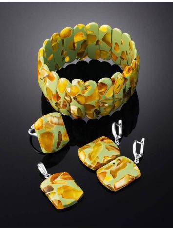 Open Ring With Honey Amber And Green Polymer The Dalmatian, Ring Size: Adjustable, image , picture 4
