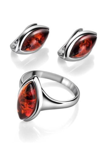 Refined Cognac Amber Ring In Sterling Silver The Amaranth, Ring Size: 5.5 / 16, image , picture 4