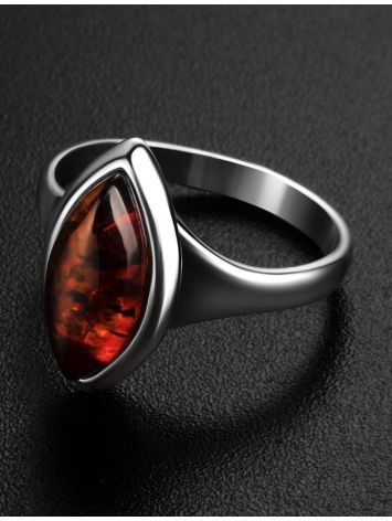 Refined Cognac Amber Ring In Sterling Silver The Amaranth, Ring Size: 5.5 / 16, image , picture 2