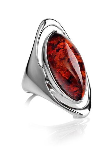 Bright Silver Ring With Cherry Amber The Sonnet, Ring Size: 10 / 20, image , picture 3