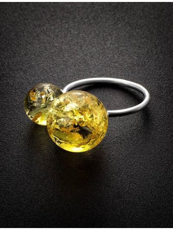 Luminous Lemon Amber Ring In Sterling Silver The Paris, Ring Size: Adjustable, image , picture 2