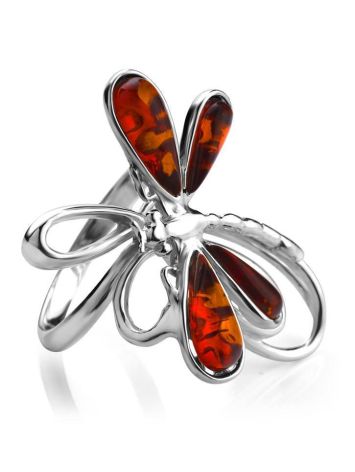 Stylish Sterling Silver Ring With Cognac Amber The Dragonfly, Ring Size: 9.5 / 19.5, image , picture 4
