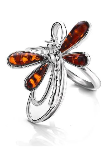 Stylish Sterling Silver Ring With Cognac Amber The Dragonfly, Ring Size: 8.5 / 18.5, image , picture 5
