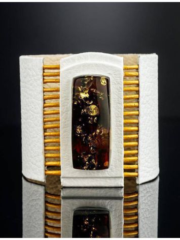 White Leather Bracelet With Green Amber The Amazon, image , picture 2