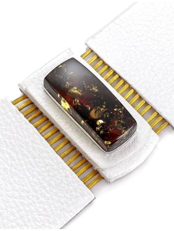White Leather Bracelet With Green Amber The Amazon, image , picture 5