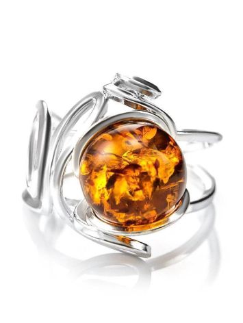 Cognac Amber Ring In Sterling Silver The Flamenco, Ring Size: Adjustable, image , picture 3