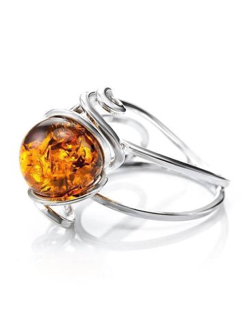 Cognac Amber Ring In Sterling Silver The Flamenco, Ring Size: Adjustable, image , picture 4