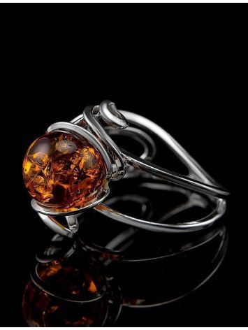 Cognac Amber Ring In Sterling Silver The Flamenco, Ring Size: Adjustable, image , picture 5