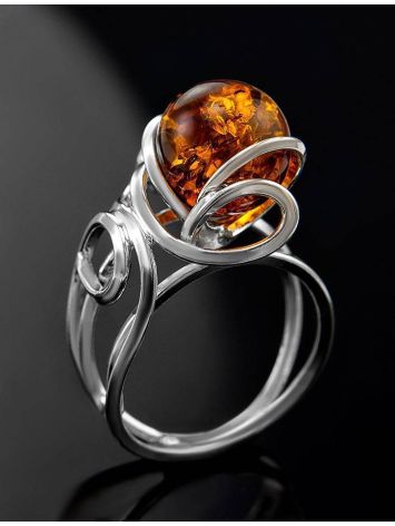 Cognac Amber Ring In Sterling Silver The Flamenco, Ring Size: Adjustable, image , picture 2