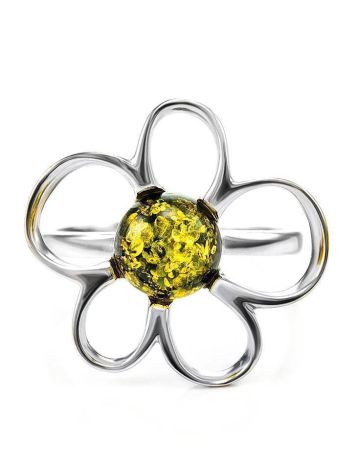 Filigree Silver Ring With Green Amber The Daisy, Ring Size: 12 / 21.5, image , picture 3