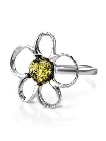 Filigree Silver Ring With Green Amber The Daisy, Ring Size: 12 / 21.5, image , picture 4
