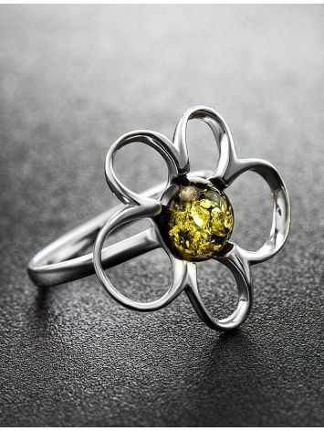 Filigree Silver Ring With Green Amber The Daisy, Ring Size: 8.5 / 18.5, image , picture 2