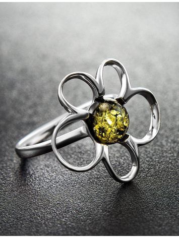 Filigree Silver Ring With Green Amber The Daisy, Ring Size: 12 / 21.5, image , picture 2