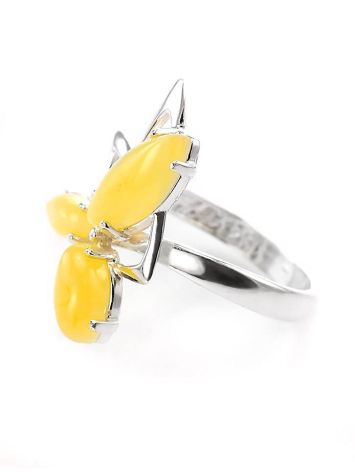 Asymmetric Silver Ring With Bright Honey Amber The Pegasus, Ring Size: 5.5 / 16, image , picture 3