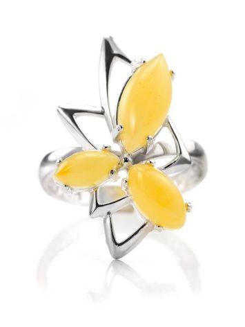 Asymmetric Silver Ring With Bright Honey Amber The Pegasus, Ring Size: 10 / 20, image , picture 2