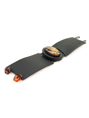Black Leather Bracelet With Green Amber The Amazon, image , picture 6