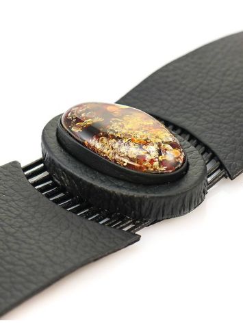 Black Leather Bracelet With Green Amber The Amazon, image , picture 3