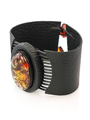 Black Leather Bracelet With Green Amber The Amazon, image , picture 4