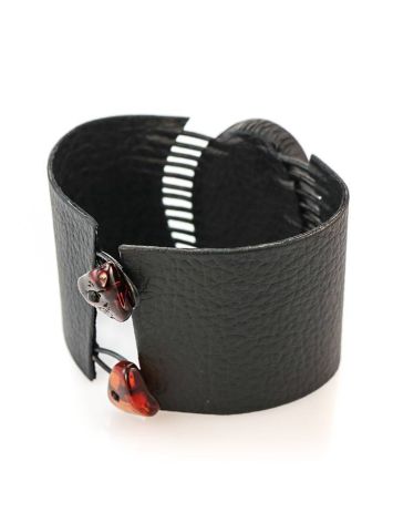 Black Leather Bracelet With Green Amber The Amazon, image , picture 5