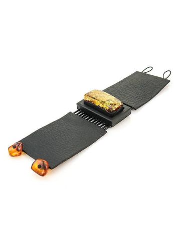 Dark Leather Bracelet With Green Amber The Amazon, image , picture 5