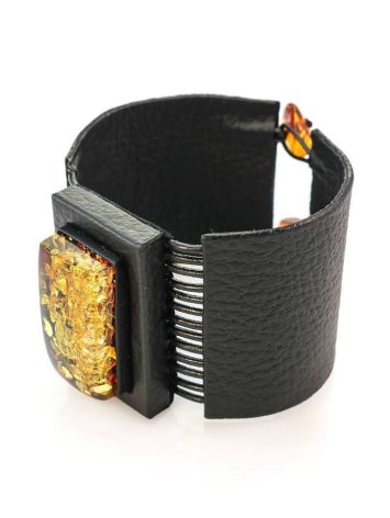 Dark Leather Bracelet With Green Amber The Amazon, image , picture 3