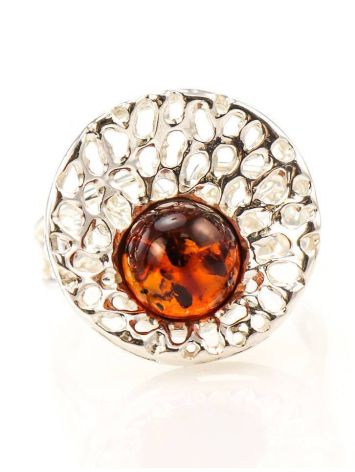 Round Amber Ring In Sterling Silver The Venus, Ring Size: 7 / 17.5, image , picture 2