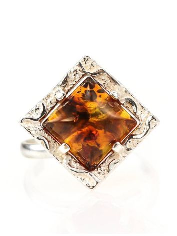 Geometric Amber Ring In Sterling Silver The Hermitage, Ring Size: Adjustable, image , picture 2