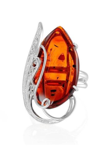 Bold Handcrafted Amber Ring In Sterling Silver The Dew, Ring Size: Adjustable, image , picture 3
