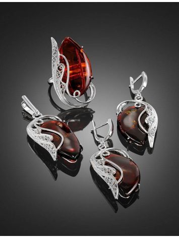 Bold Handcrafted Amber Ring In Sterling Silver The Dew, Ring Size: Adjustable, image , picture 4