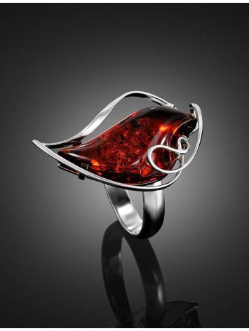 Sterling Silver Ring With Cognac Amber The Rialto, Ring Size: Adjustable, image , picture 2
