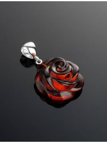 Carved Rose Flower Amber Pendant in Sterling Silver The Rose, image , picture 2