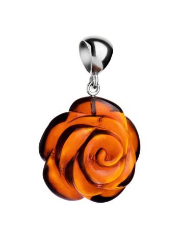 Carved Rose Flower Amber Pendant in Sterling Silver The Rose, image , picture 3
