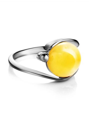 Round Amber Ring In Sterling Silver The Sphere, Ring Size: 5.5 / 16, image , picture 3