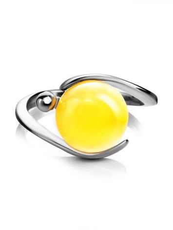 Round Amber Ring In Sterling Silver The Sphere, Ring Size: 5.5 / 16, image , picture 4