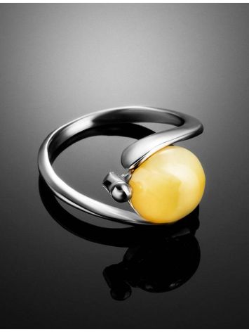 Round Amber Ring In Sterling Silver The Sphere, Ring Size: 5.5 / 16, image , picture 2