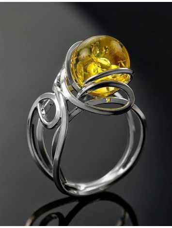 Adjustable Lemon Amber Ring In Sterling Silver The Flamenco, Ring Size: Adjustable, image , picture 2