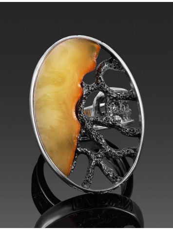 Adjustable Honey Amber Ring In Sterling Silver The Lava, Ring Size: Adjustable, image , picture 2