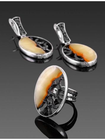 Adjustable Honey Amber Ring In Sterling Silver The Lava, Ring Size: Adjustable, image , picture 5