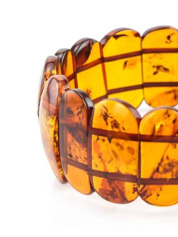 Cognac Amber Flat Beaded Stretch Bracelet, image , picture 2