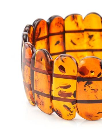 Cognac Amber Flat Beaded Stretch Bracelet, image , picture 4