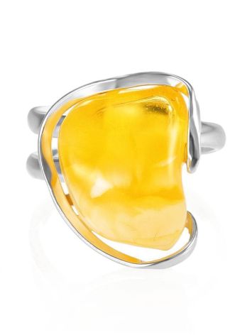 Bold Handcrafted Amber Ring In Sterling Silver The Lagoon, Ring Size: Adjustable, image , picture 3
