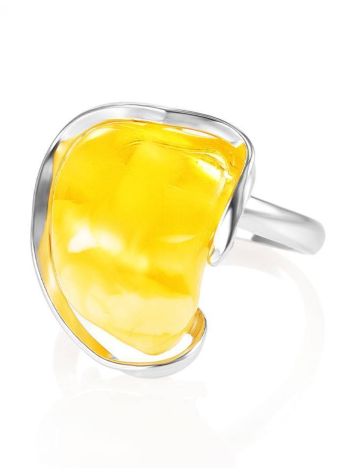 Bold Handcrafted Amber Ring In Sterling Silver The Lagoon, Ring Size: Adjustable, image , picture 4