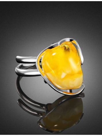 Bold Handcrafted Amber Ring In Sterling Silver The Lagoon, Ring Size: Adjustable, image , picture 2