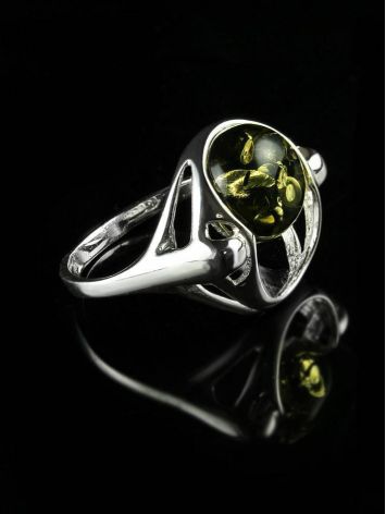 Futuristic Silver Ring With Green Amber The Orion, Ring Size: 9.5 / 19.5, image , picture 3