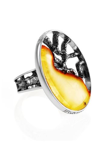 Adjustable Honey Amber Ring In Sterling Silver The Lava, Ring Size: Adjustable, image , picture 3