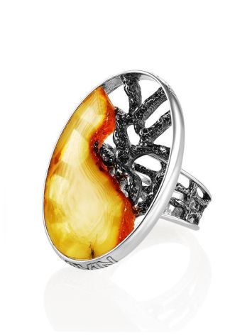 Adjustable Honey Amber Ring In Sterling Silver The Lava, Ring Size: Adjustable, image , picture 4